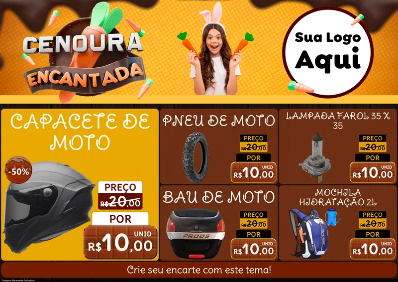 Modelo de Encarte para Encarte A4 Horizontal com o tema Cenoura Encantada - Páscoa para Moto peças