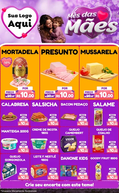 Modelo de Encarte para Encarte Grande com o tema Mês das Mães para Frios e Laticínios