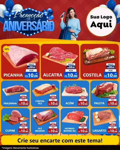 Modelo de Rede Social para Feed Instagram com o tema Promoção de Aniversário para Açougue