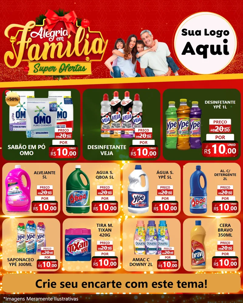 Modelo de Rede Social para Feed Instagram com o tema Alegria em Família Super Ofertas - Natal para Produtos de Limpeza