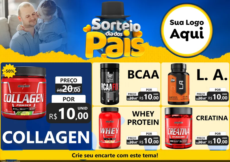 Modelo de Encarte para Encarte A4 Horizontal com o tema Sorteio Dia Dos Pais para Suplementos alimentares