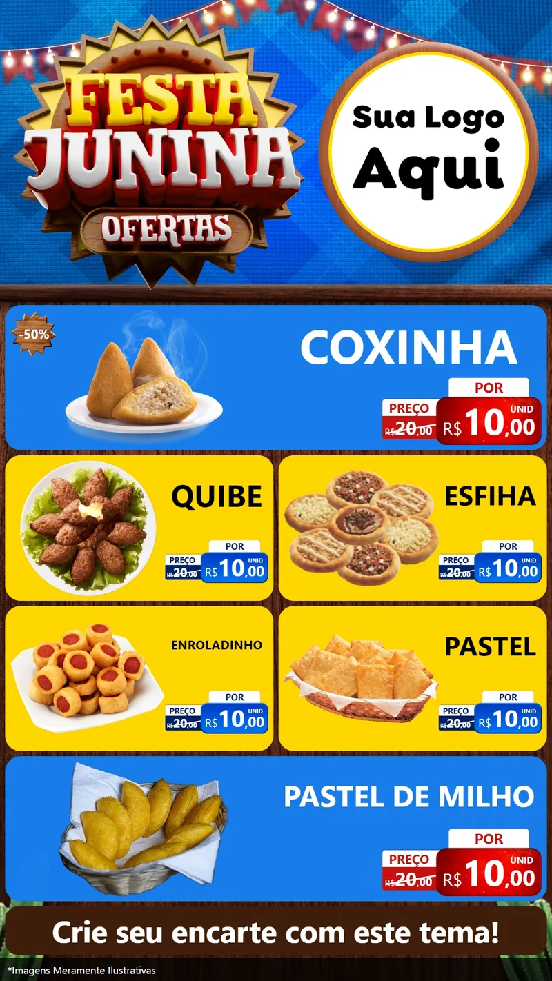 Modelo de TV para TV Vertical com o tema Festa Junina Ofertas para Salgadaria