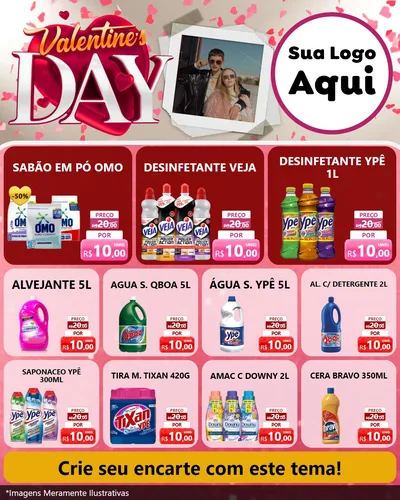 Modelo de Rede Social para Feed Instagram com o tema Valentine's Day para Produtos de Limpeza
