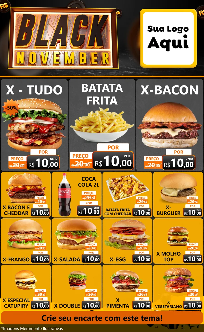 Modelo de Encarte para Encarte Grande com o tema Black November para Hamburgueria