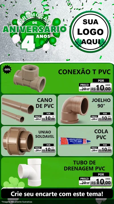 Modelo de TV para TV Vertical com o tema Promoção de Aniversário - 4 Anos para Tubos e conexões