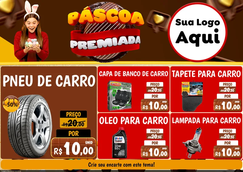 Modelo de Encarte para Encarte A4 Horizontal com o tema Páscoa Premiada para Auto peças