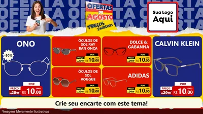 Modelo de TV para TV Horizontal com o tema Ofertas de Agosto - Preços Incríveis para Óticas