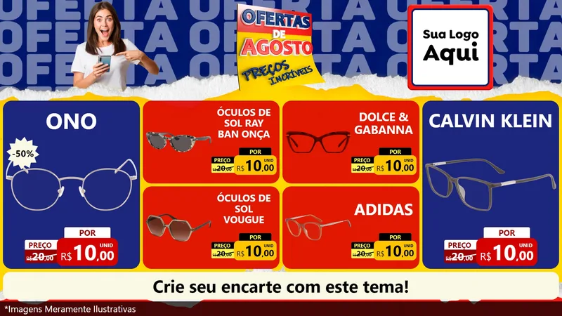 Modelo de TV para TV Horizontal com o tema Ofertas de Agosto - Preços Incríveis para Óticas