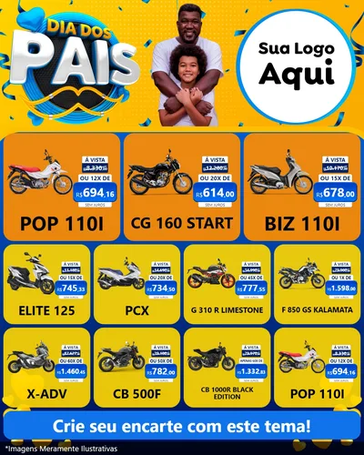 Modelo de Rede Social para Feed Instagram com o tema Dia dos Pais para Concessionaria de Motos