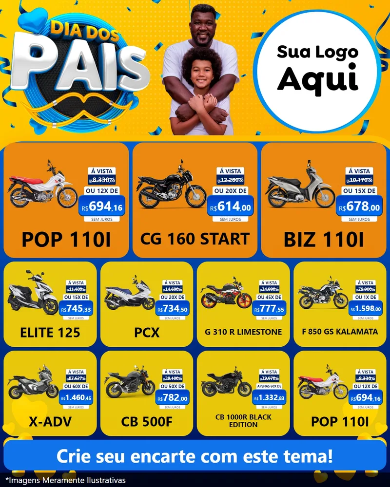 Modelo de Rede Social para Feed Instagram com o tema Dia dos Pais para Concessionaria de Motos