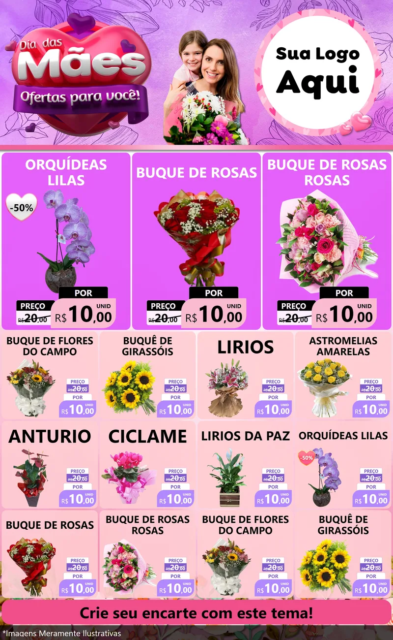 Modelo de Encarte para Encarte Grande com o tema Dia das Mães Ofertas para Você! para Floricultura e jardim