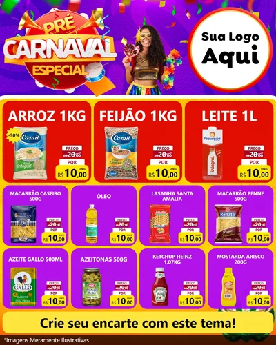Modelo de Rede Social para Feed Instagram com o tema Pré-Carnaval Especial para Supermercado