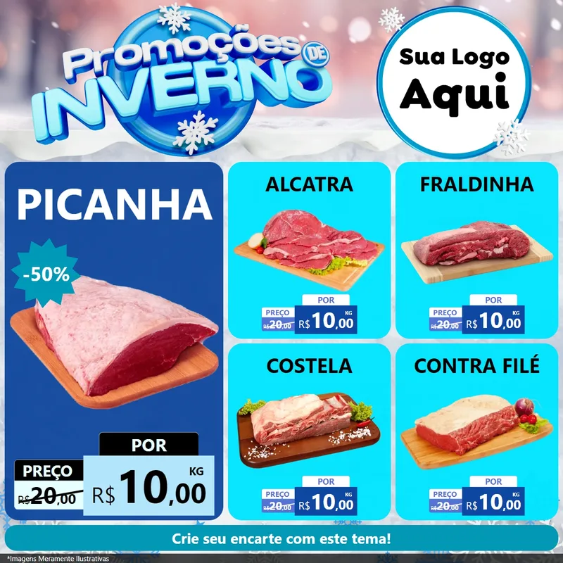 Modelo de Rede Social para Feed Facebook com o tema Promoções de Inverno para Açougue