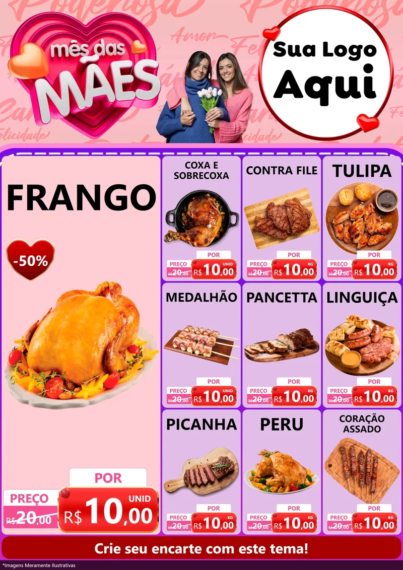 Modelo de Encarte para Encarte A4 Vertical com o tema Mês Das Mães para Assados