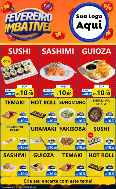Modelo de Encarte para Encarte Grande com o tema Fevereiro Imbatível para Comida japonesa