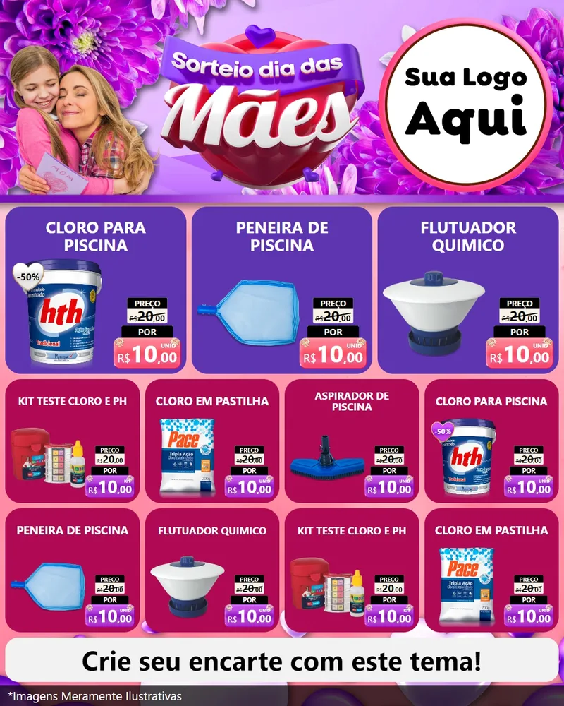 Modelo de Rede Social para Feed Instagram com o tema Sorteio Dia das Mães para Produtos para Piscina