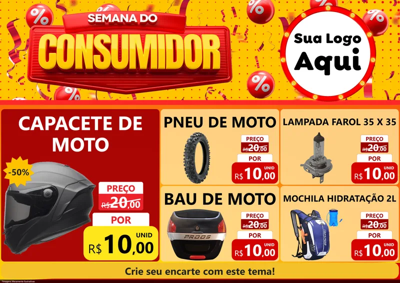 Modelo de Encarte para Encarte A4 Horizontal com o tema Semana do Consumidor para Moto peças