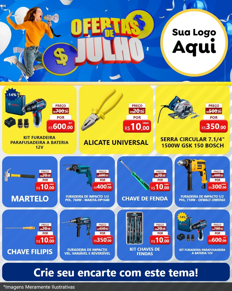 Modelo de Rede Social para Feed Instagram com o tema Ofertas de Julho para Maquinas e Ferramentas