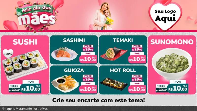 Modelo de TV para TV Horizontal com o tema Feliz Dia das Mães para Comida japonesa