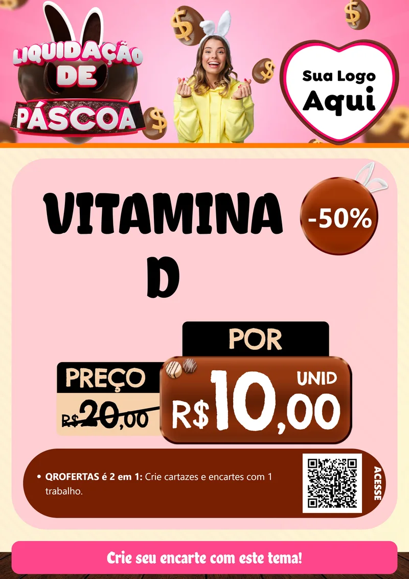 Modelo de Cartaz para Cartaz A4 Vertical com o tema Liquidação de Páscoa para Farmácia