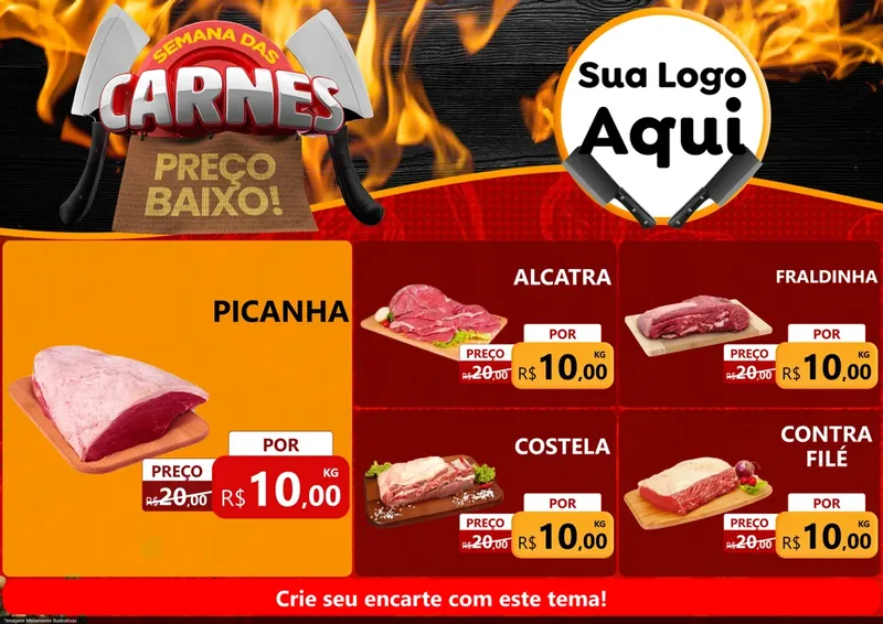 Modelo de Encarte para Encarte A4 Horizontal com o tema Semana das Carnes para Açougue