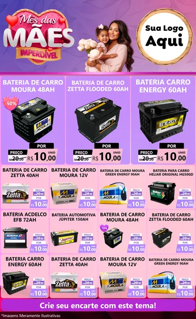 Modelo de Encarte para Encarte Grande com o tema Mês das Mães Imperdível para Baterias Elétricas