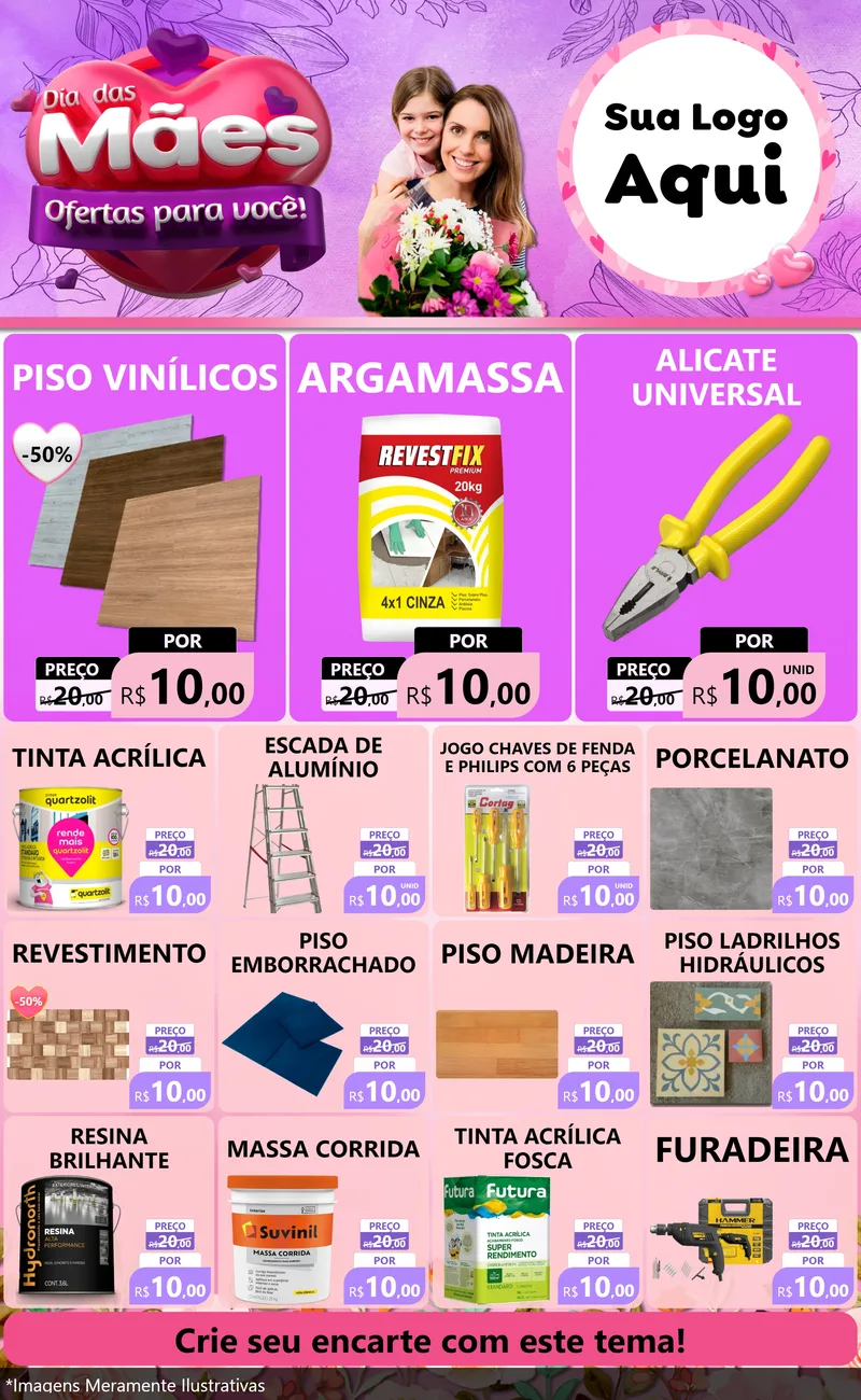 Modelo de Encarte para Encarte Grande com o tema Dia das Mães Ofertas para Você! para Material para Construção