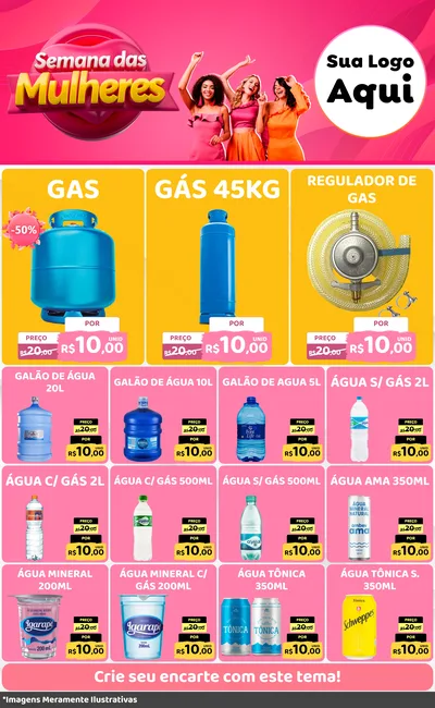 Modelo de Encarte para Encarte Grande com o tema Semana das Mulheres para Água e gás