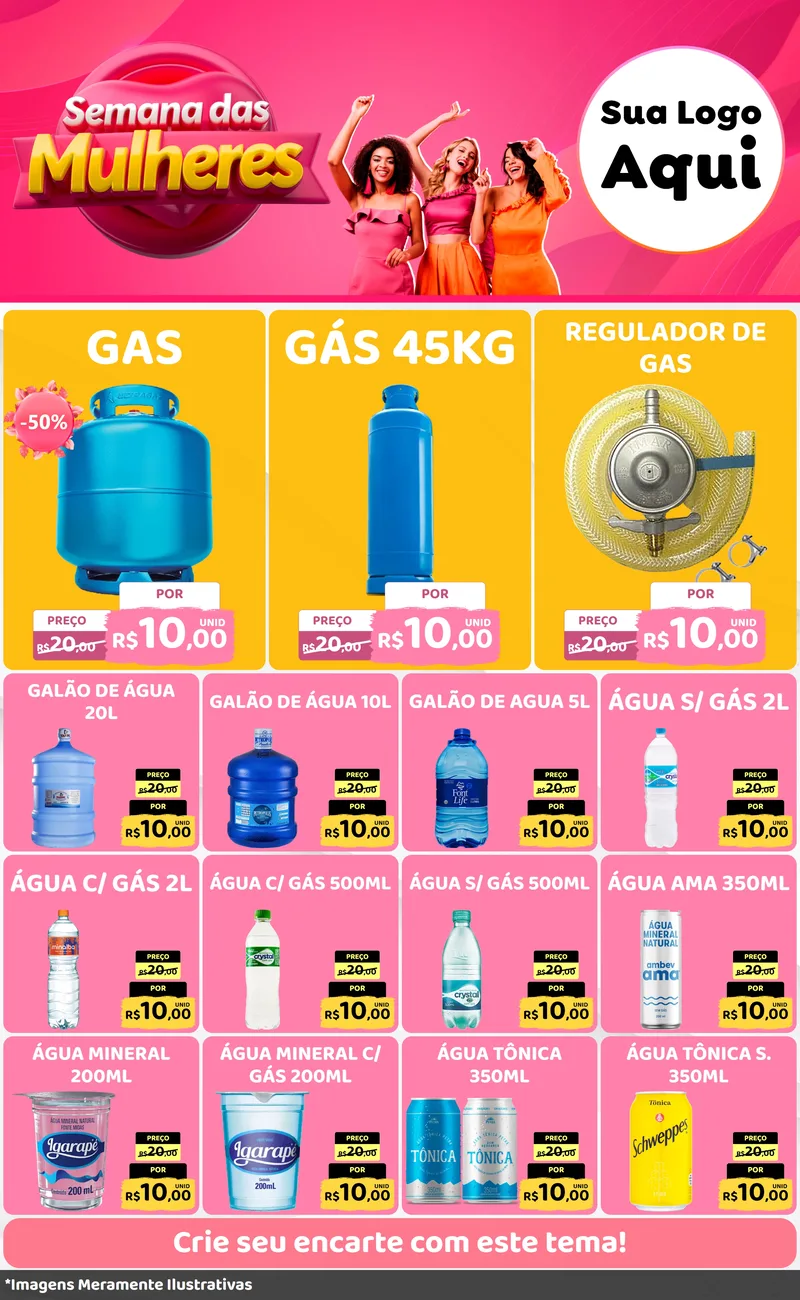 Modelo de Encarte para Encarte Grande com o tema Semana das Mulheres para Água e gás
