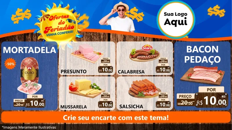 Modelo de TV para TV Horizontal com o tema Ofertas do Feriadão para Frios e Laticínios