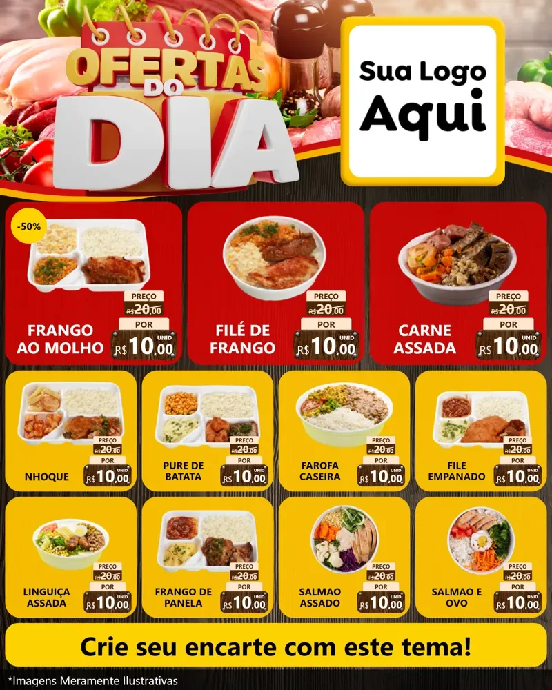 Modelo de Rede Social para Feed Instagram com o tema Ofertas do Dia para Restaurante