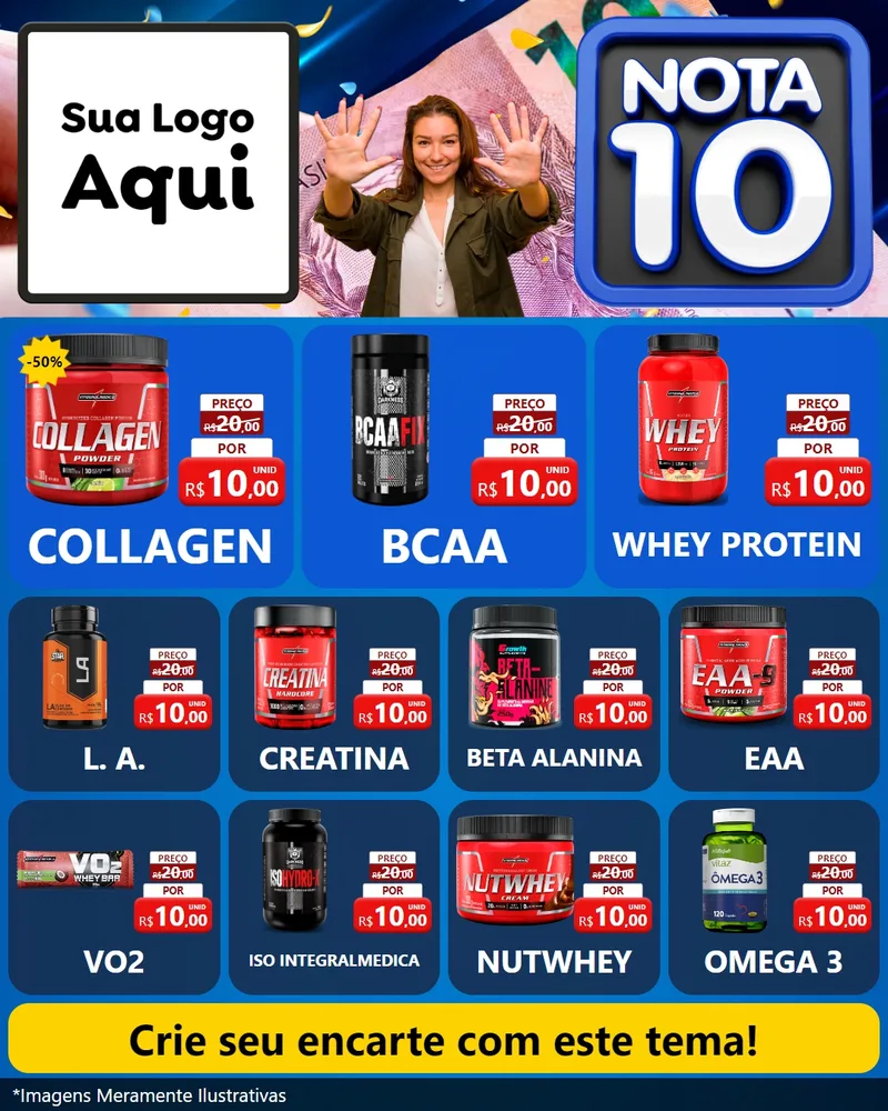 Modelo de Rede Social para Feed Instagram com o tema Nota 10 para Suplementos alimentares