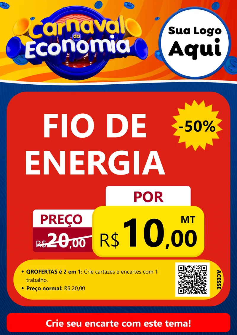 Modelo de Cartaz para Cartaz A4 Vertical com o tema Carnaval da Economia para Materiais Elétricos