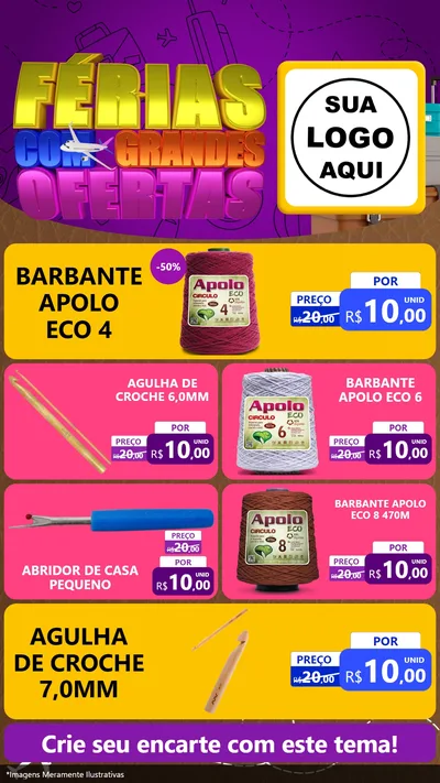 Modelo de TV para TV Vertical com o tema Férias com Grandes Ofertas para Armarinho e Aviamentos