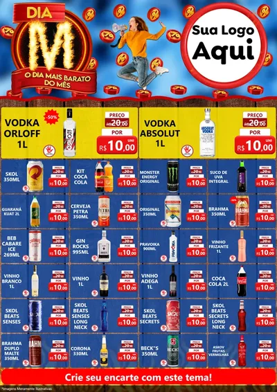 Modelo de Encarte para Encarte A4 Vertical com o tema Dia M - O Dia Mais Barato Do Mês para Distribuidora de bebidas