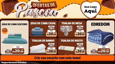 Modelo de TV para TV Horizontal com o tema Ofertas de Páscoa para Cama, Mesa e Banho