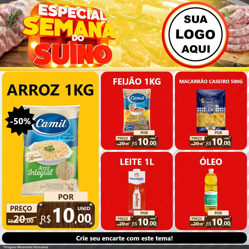 Modelo de Rede Social para Feed Facebook com o tema Especial Semana do Suíno para Supermercado