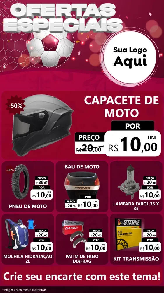 Modelo de Rede Social para Stories com o tema Ofertas Especiais - Futebol para Moto peças