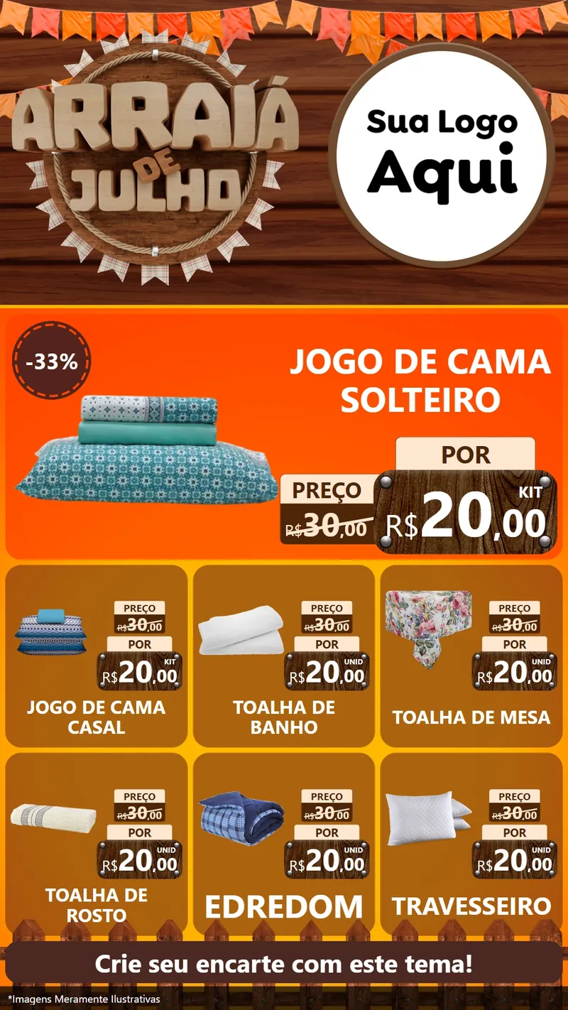 Modelo de Rede Social para Stories com o tema Arraiá de Julho - Junina para Cama, Mesa e Banho