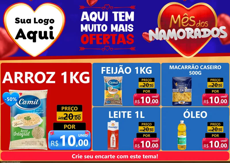 Modelo de Encarte para Encarte A4 Horizontal com o tema Mês dos Namorados para Supermercado