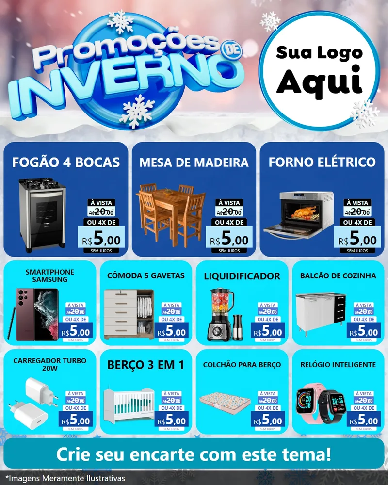 Modelo de Rede Social para Feed Instagram com o tema Promoções de Inverno para Móveis e Eletro