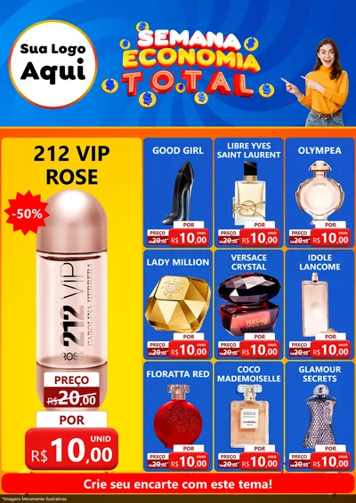 Modelo de Encarte para Encarte A4 Vertical com o tema Semana Economia Total para Perfumes