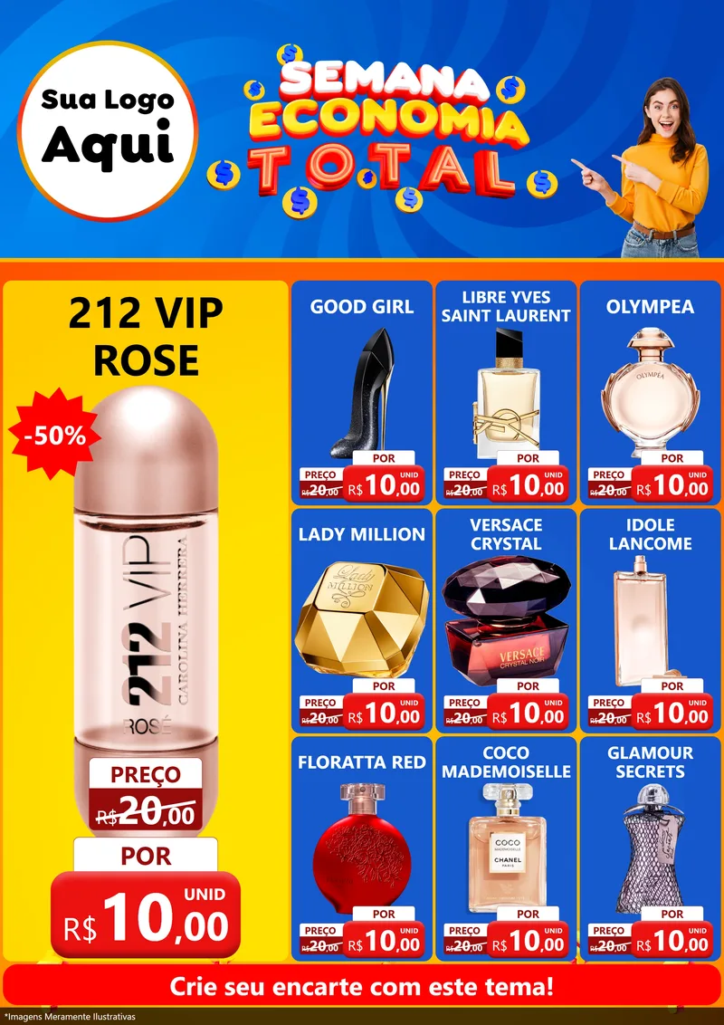 Modelo de Encarte para Encarte A4 Vertical com o tema Semana Economia Total para Perfumes