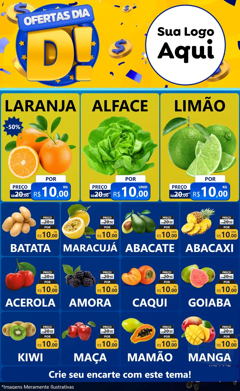 Modelo de Encarte para Encarte Grande com o tema Ofertas Dia D para Hortifrúti