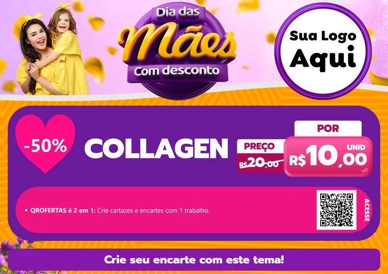 Modelo de Cartaz para Cartaz A4 Horizontal com o tema Dia das Mães com Desconto para Suplementos alimentares