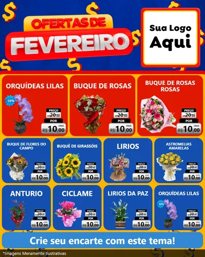 Modelo de Rede Social para Feed Instagram com o tema Ofertas de Fevereiro para Floricultura e jardim