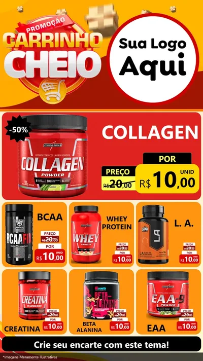 Modelo de Rede Social para Stories com o tema Promoção carrinho cheio para Suplementos alimentares