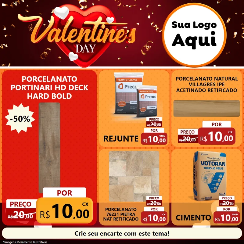 Modelo de Rede Social para Feed Facebook com o tema Valentine's Day para Pisos e revestimentos