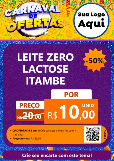 Modelo de Cartaz para Cartaz A4 Vertical com o tema Carnaval de Ofertas para Frios e Laticínios