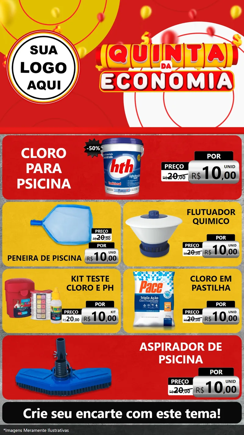 Modelo de TV para TV Vertical com o tema Quinta da Economia para Produtos para Piscina